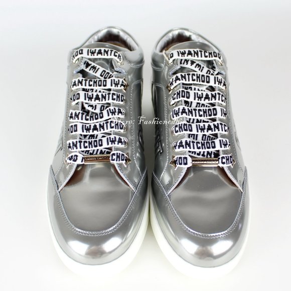 New JIMMY CHOO Miami Logo Metallic Leather Sneakers - Picture 5 of 12